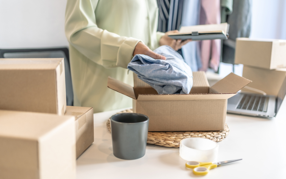 Person packing boxes