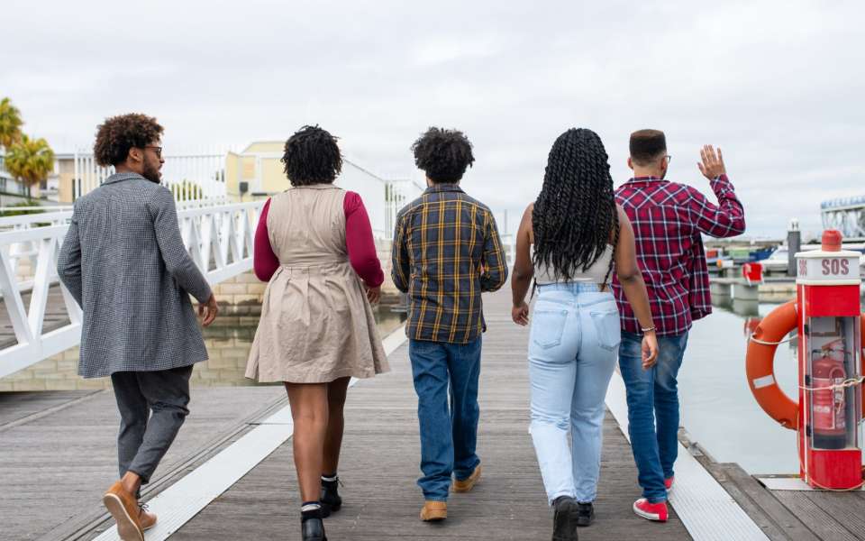 A group of people walking away